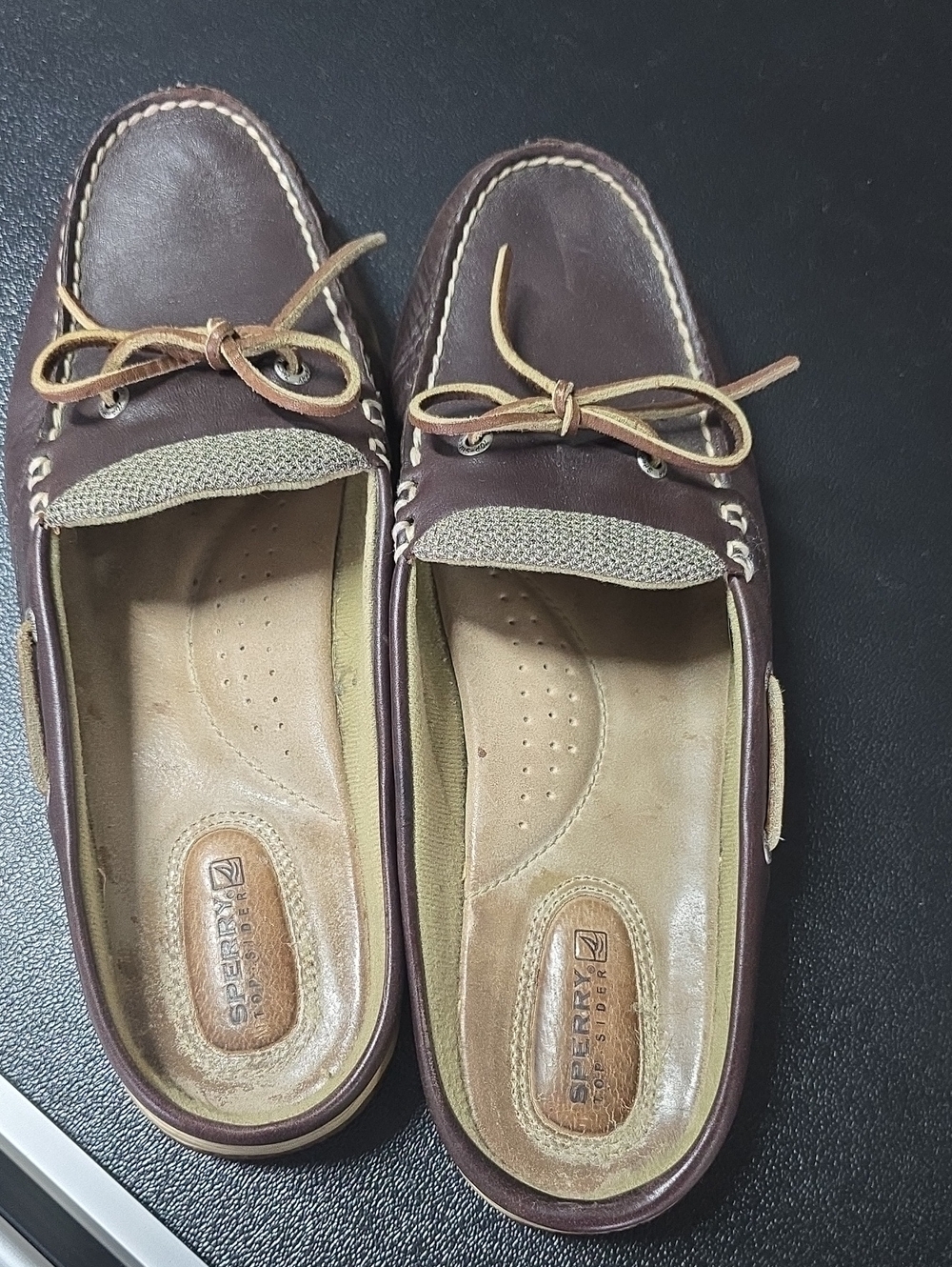 Sperry Dark Brown Leather Moccasin Boat Shoes with Tan Laces